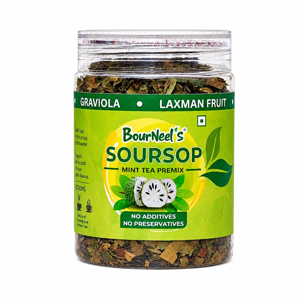 BourNeel's® Soursop Mint Tea Box (20 Bags)|Dipping Tea Bags | Combination of Dry Soursop Leaves & Mint Leaves| No Preservatives | Graviola Laxman Phal Dry Leaves | High Vitamin C |Soursop Mint Kadha Tea |
