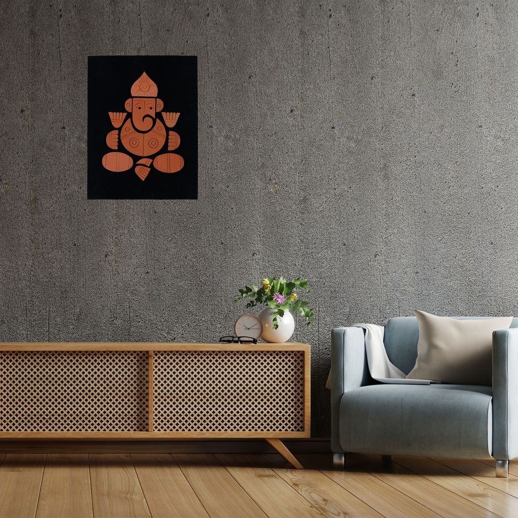 SOWPEACE Handcrafted Terracotta wallart ganesh “The wall of lord Ganesh! ” wall showpiece, premium artisan made wall home decor for living room, for gift view 2