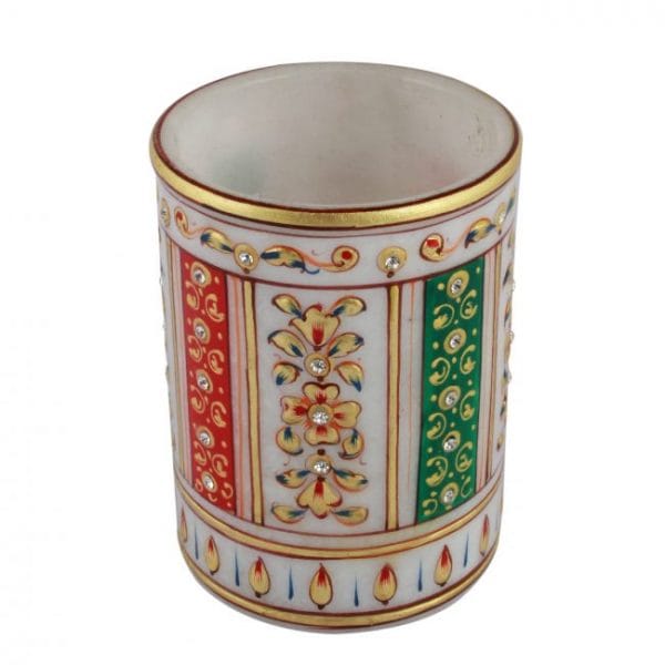 Tribes India Meenakari Marble Pen Stand Vertical view 2