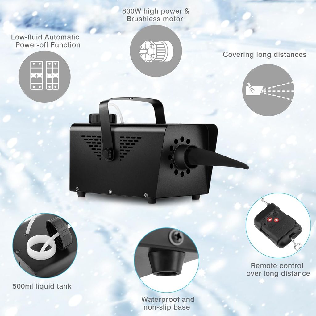 SPARKWORLD Snow Machine Snowflake Making Machine - 800W Artificial Fake Snow Machine with Wireless Remote Control for Indoor Outdoor Party Wedding Stage Backyard Holiday view 2