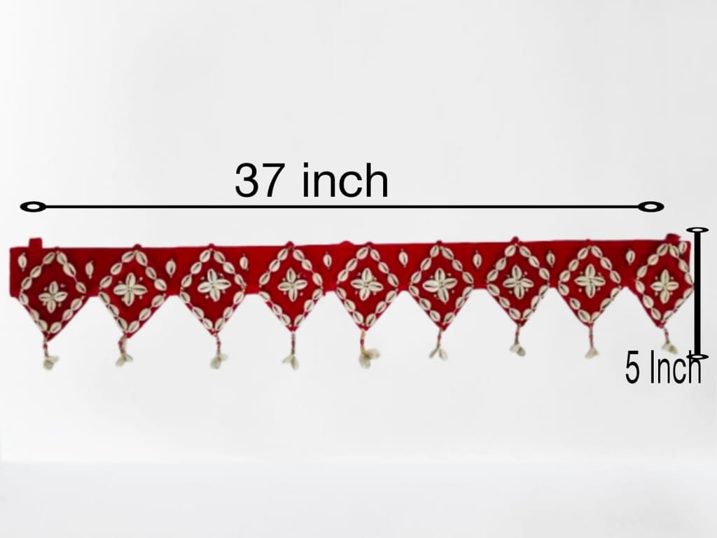 Red and White Beaded Curtain Door Valance with Diamond Pattern view 2