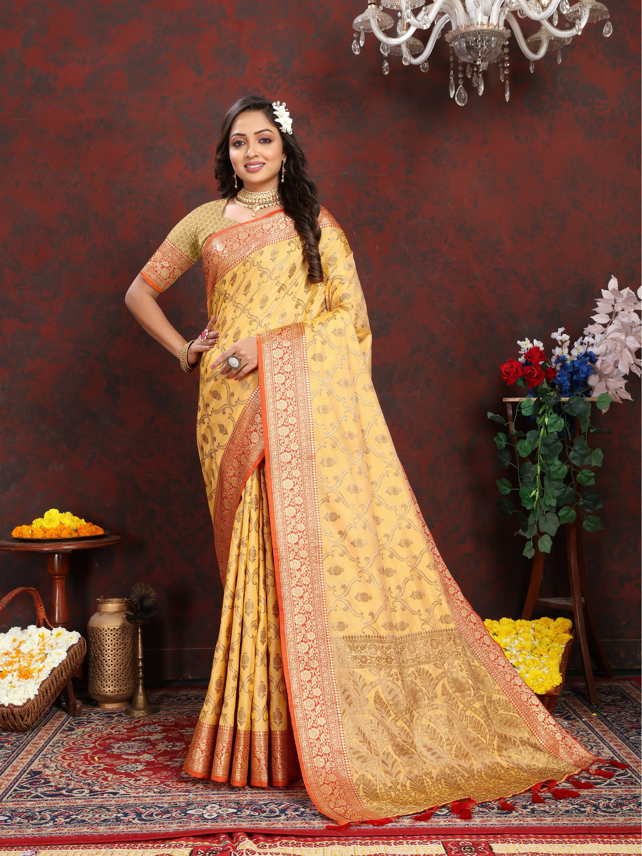 Soft katan silk saree with zari weawing design... view 2