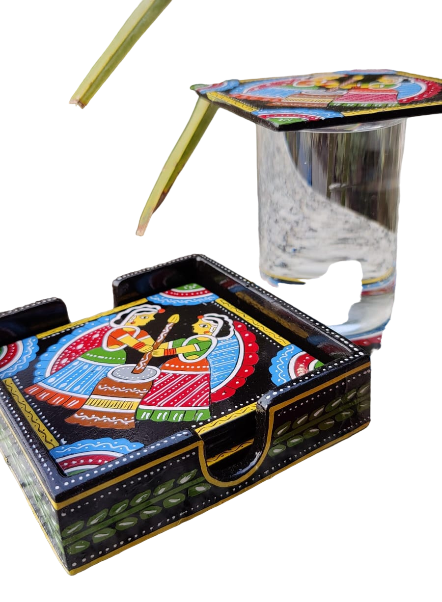 Exquisite 4-Inch Tea Coaster with Authentic Tikuli Painting from Ancient Bihar Art view 2