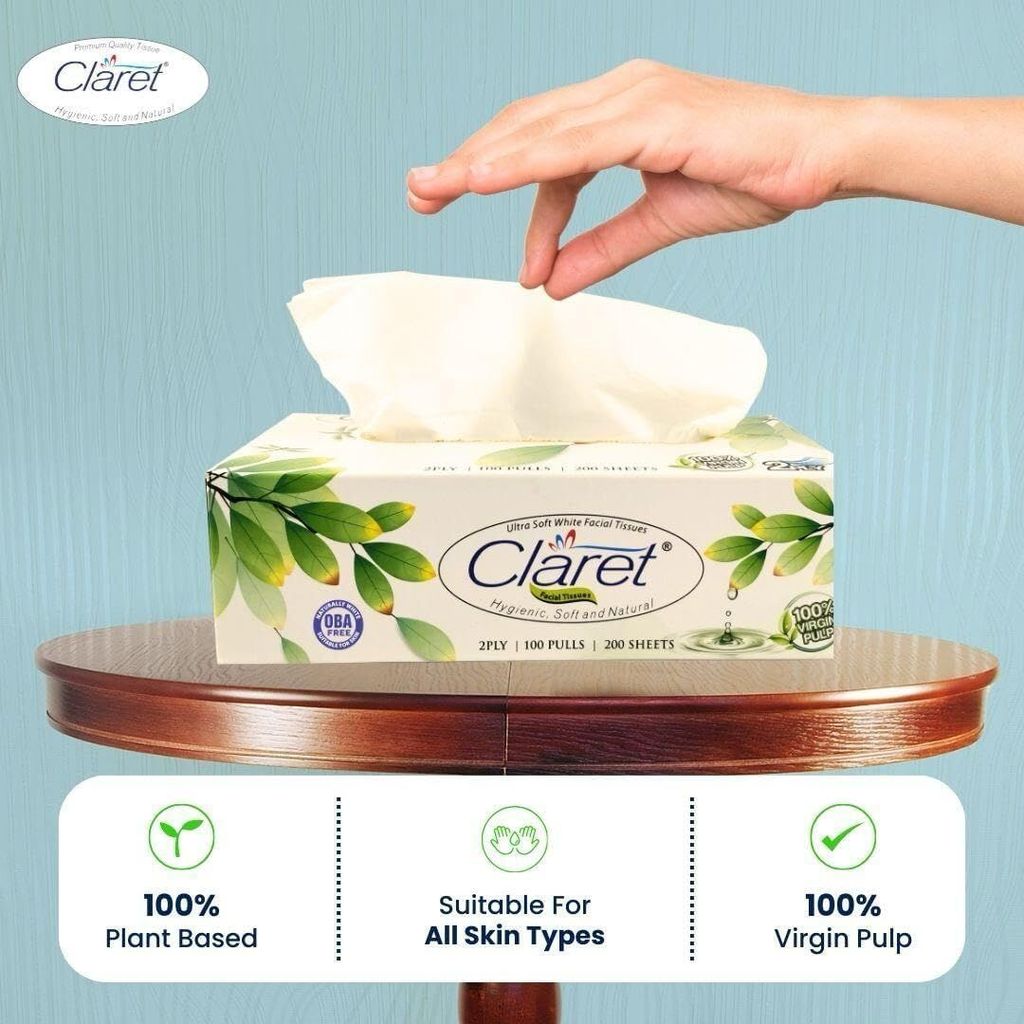 Claret 100 Pull Brown Facial Tissue Pack 2 - Super Soft Dry Tissue, Multipurpose, Bedside, Office, Car and Dressing Table view 2