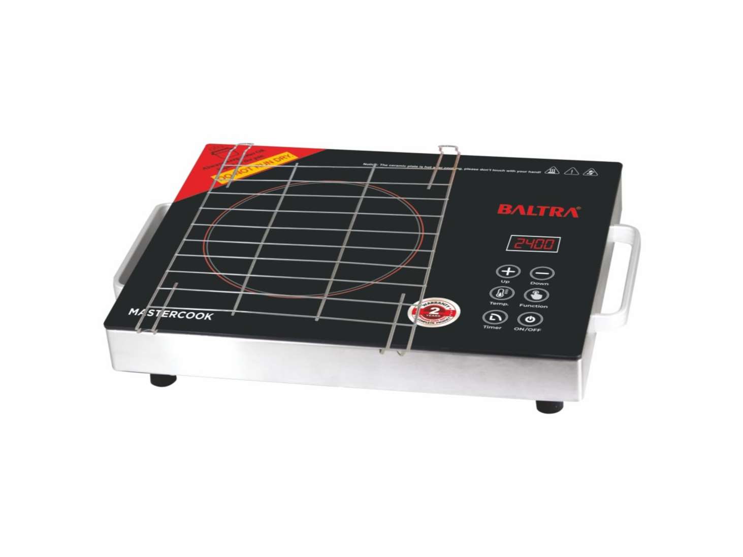 BALTRA Mastercook Infrared Induction Cooktop 2400W with Grill Rack, Infrared Glass Top, Digital Touch Control, Auto-Off Safety, 3 Cooking Modes