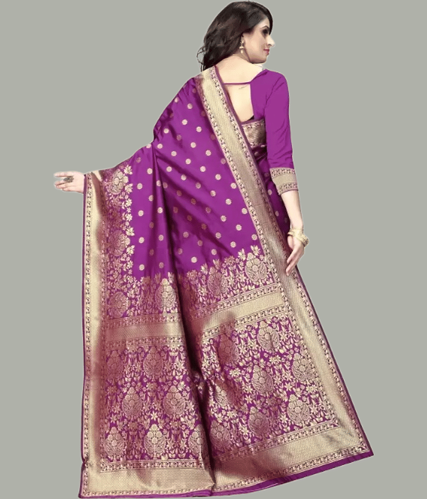 GARIYA Banarasi Silk Woven Saree With Unstitched Blouse Piece ( Blue ) view 2