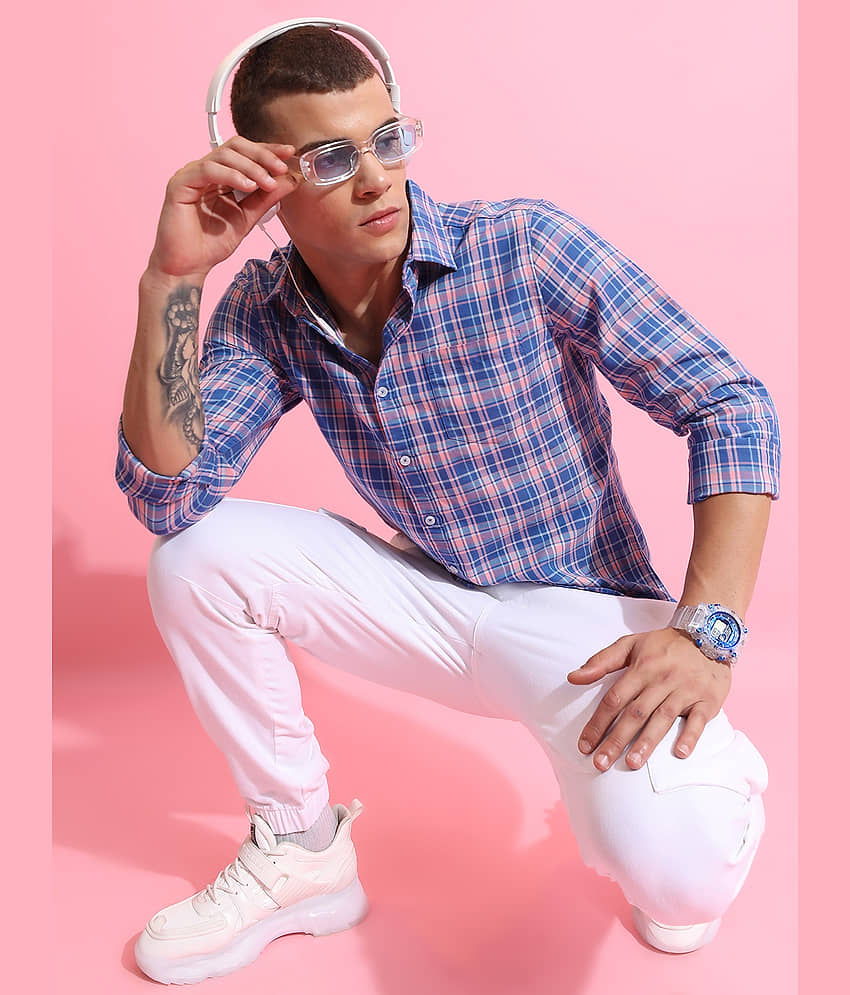 Highlander Cotton Blend Slim Fit Checks Full Sleeves Men's Casual Shirt - Multicolor ( Pack of 1 ) view 2