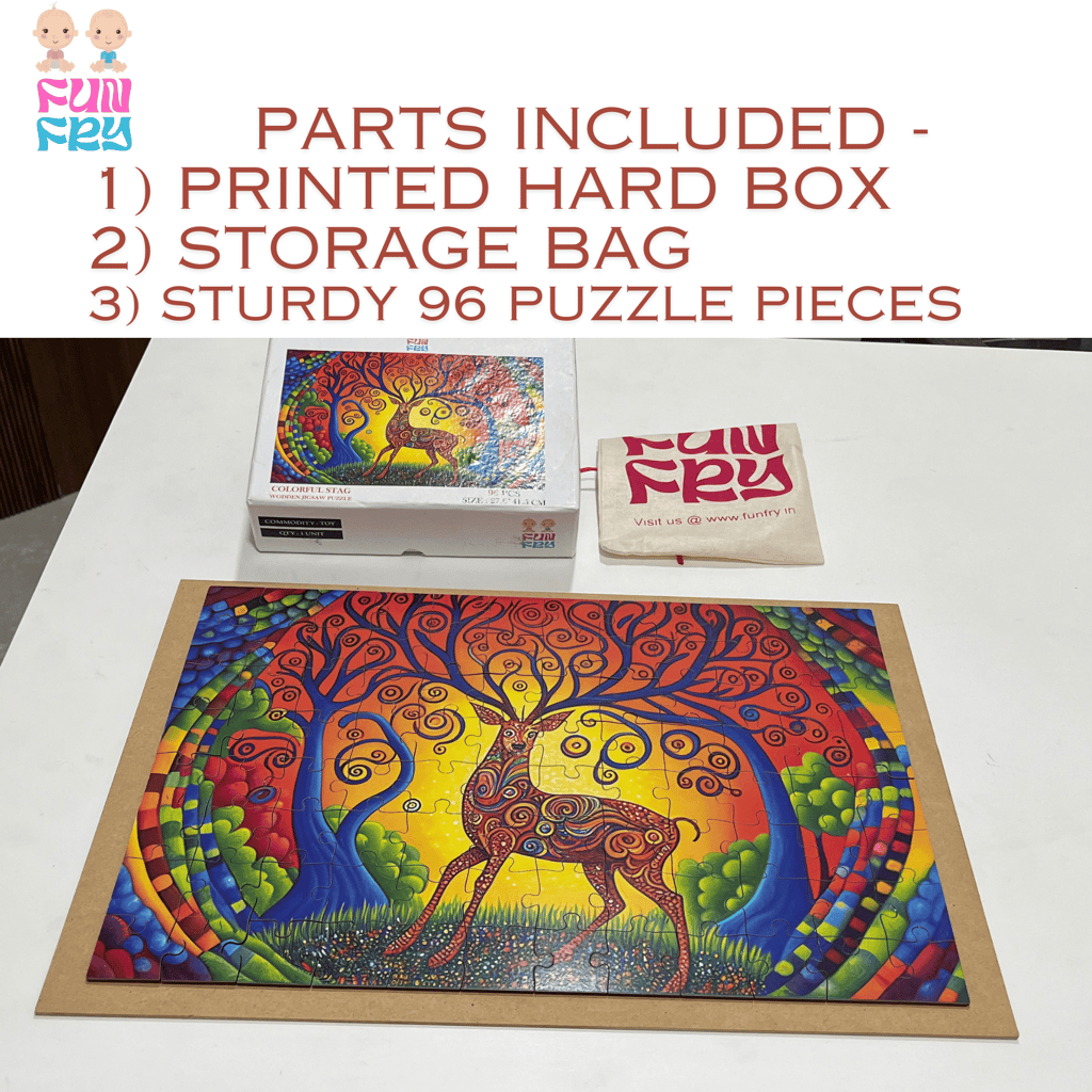 Colorful Stag 96-Piece Wooden Jigsaw Puzzle with Storage Bag