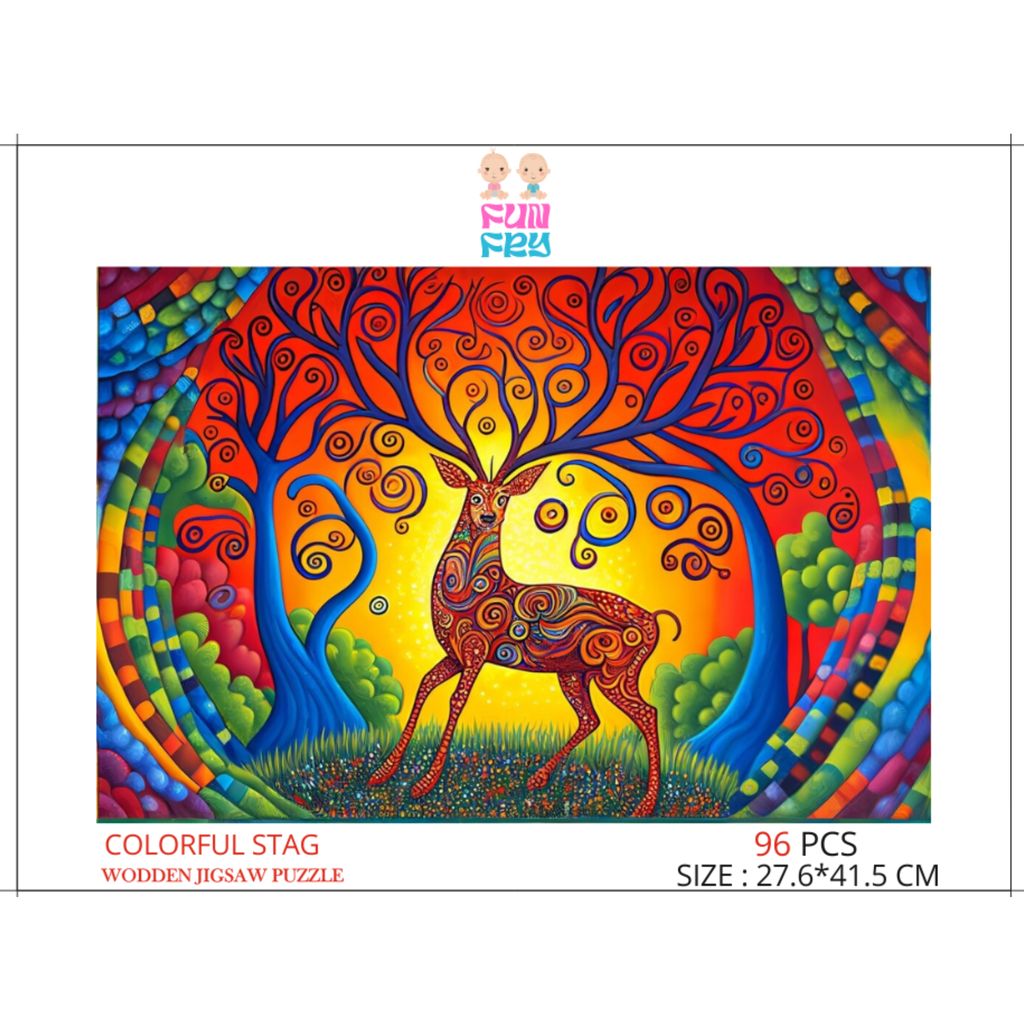 Colorful Stag 96-Piece Wooden Jigsaw Puzzle with Storage Bag view 2