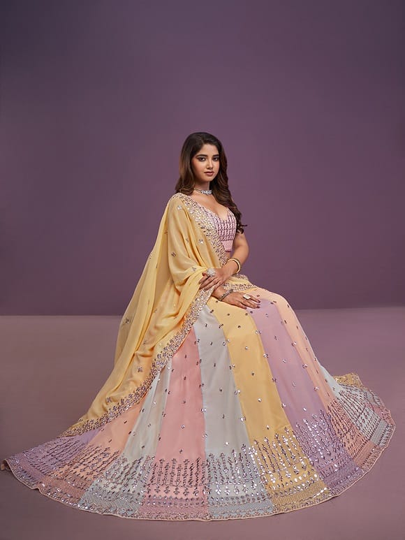 Multicolor Georgette Sequence Work Lehenga Choli Set For Women view 2
