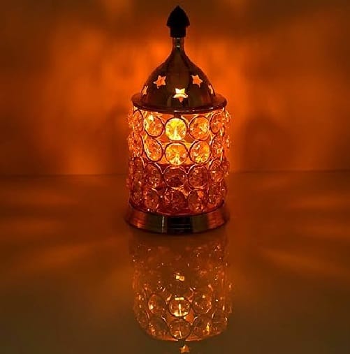 Brass with Crystal Embellished Deepak | Traditional Indian Oil Lamp | Home Decor | Diwali Decoration view 2