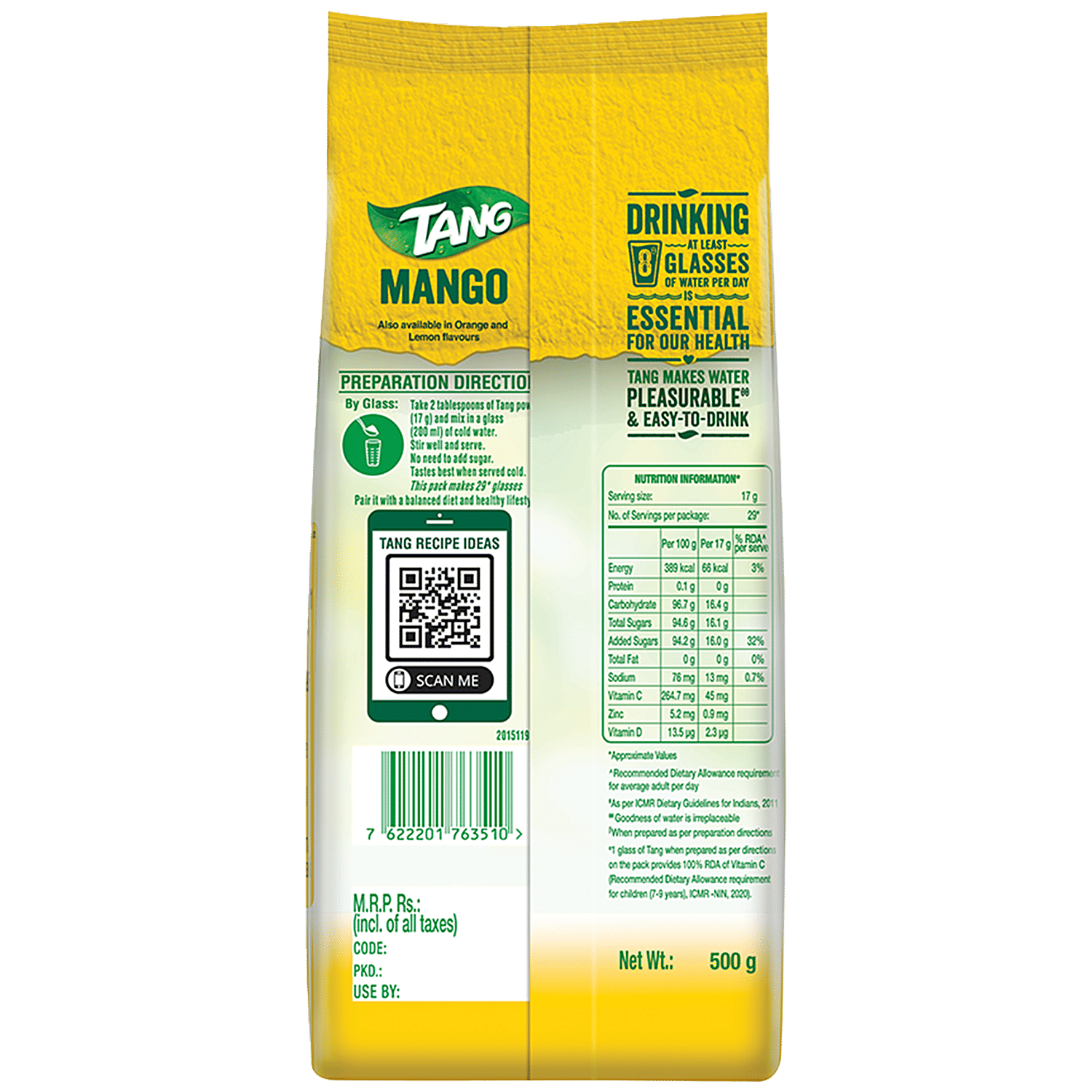 Tang Mango Instant Drink Mix, 500 G Pouch view 2