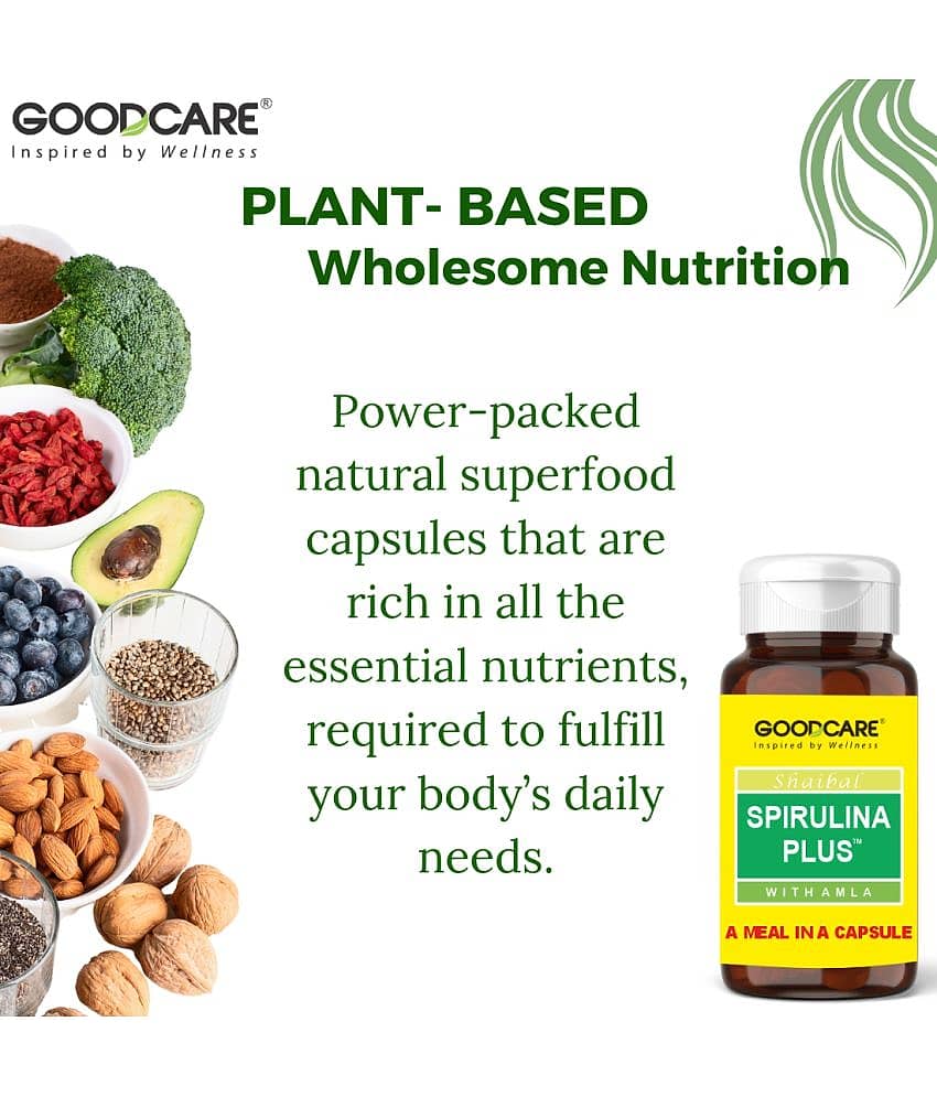 Goodcare Spirulina Plus Capsules, Ayurvedic Superfood with Amla, Vitamin C, Boosts Energy, Immunity, Metabolism, Weight Management 60 No.s view 2