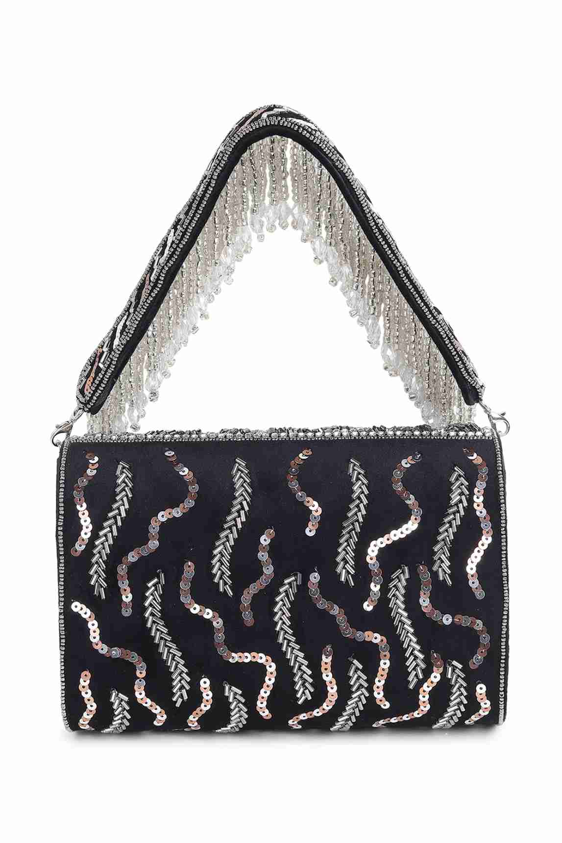 Black Suede Cutdana Work Flap Bag view 2