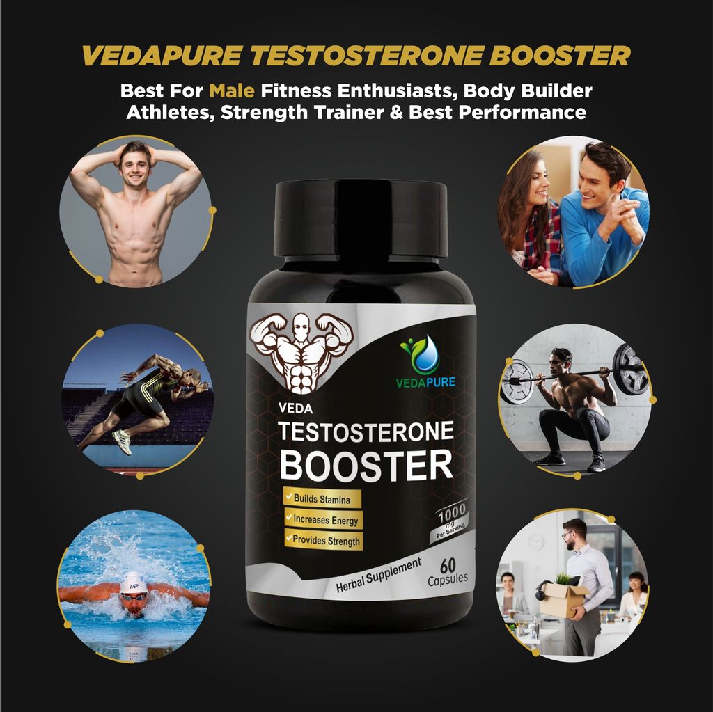 VEDAPURE NATURALS Testosterone Booster with Tribulus Terrestris, Safed Musli, Kaunj, Ashwagandha, Javitri & Shilajit Extract For Men 1000mg 60 Capsules (Pack of 1) view 2