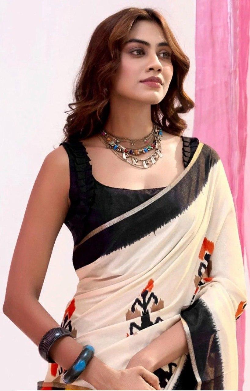 Linen Saree Printed view 2