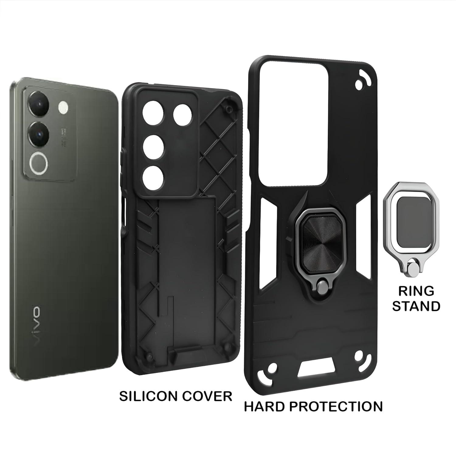 Mobile Cover for Vivo Y200 5G Armor Bumper Back Case with Ring Holder & Kick Stand | Shockproof (Hybrid TPU + PC) view 2