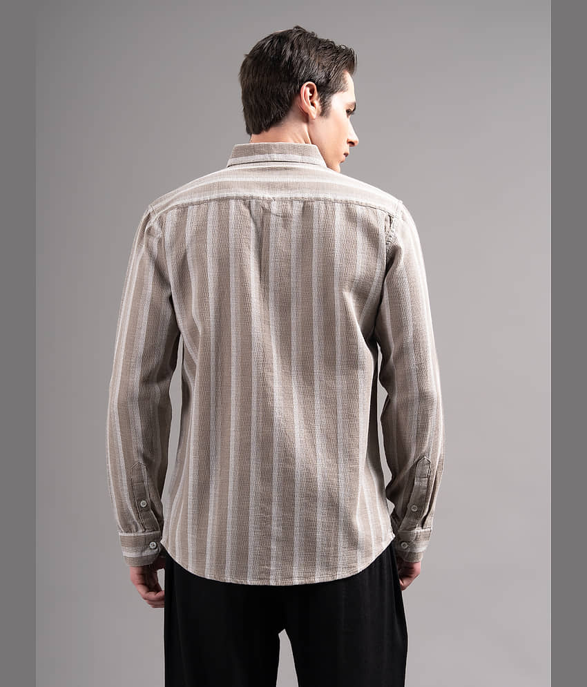 Paul Street Linen Regular Fit Striped Full Sleeves Men's Casual Shirt - Brown ( Pack of 1 ) view 2