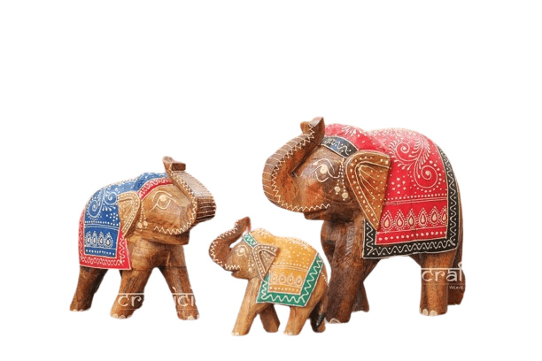 Wooden Elephant Rajasthani Gift Item Showpiece Set 3 view 2
