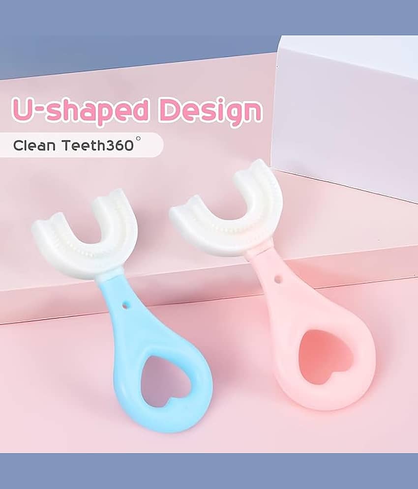 U Shaped Toothbrush For Kids Manual Kids Brush 2-5 Years 360 Degree Soft Silicone Oral Teeth Cleaning For Baby Infant Toddler Children (Pack of 2) view 2