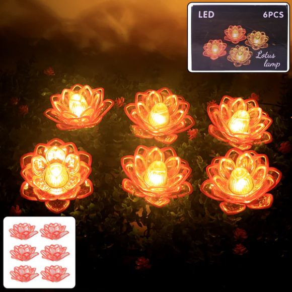 Set of 6 Lotus Shaped LED Flameless Decorative Candles view 2