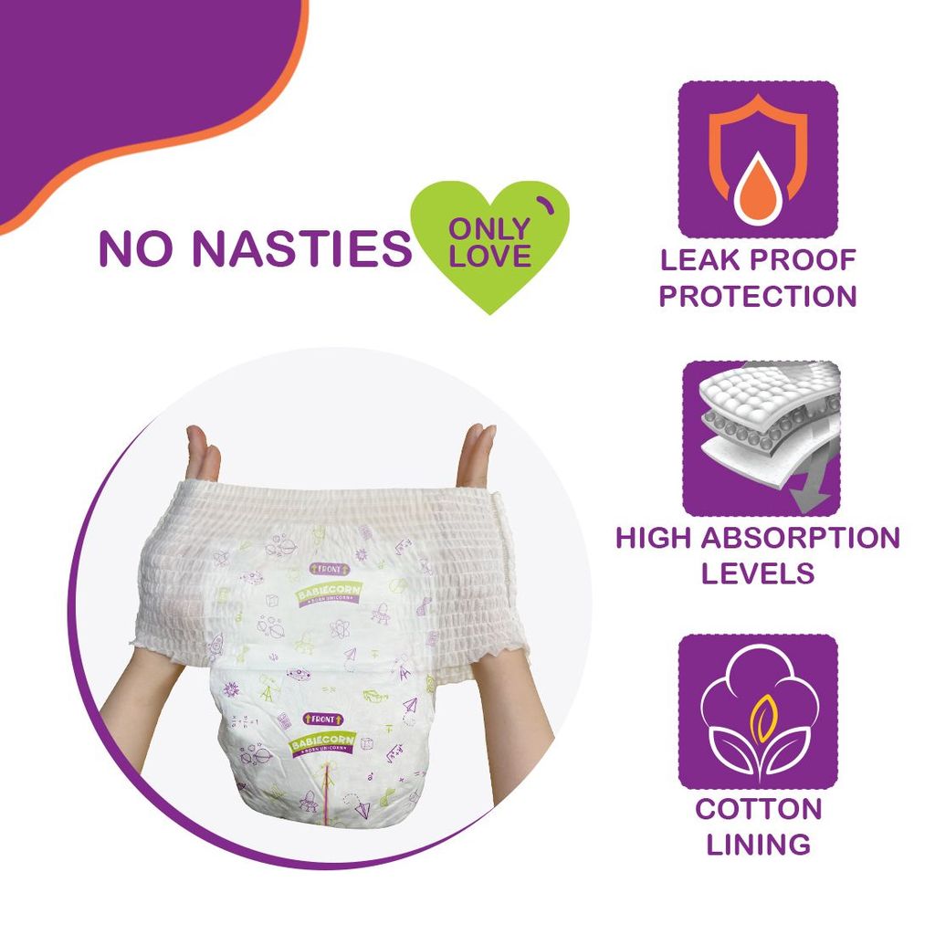 BABIECORN My Super Suit Baby Diaper Pants with Wetness Indicator 7 to 12kg - M (132 Pieces) view 2