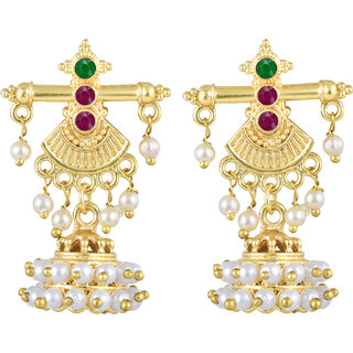 Vivastri Pearl Drops Gold Plated Alloy Drop Earrings for Women & Girls - VIVA2834ERG view 2