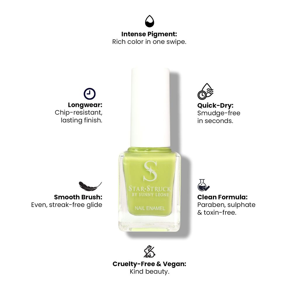 StarStruck by Sunny Leone - Lime Green - Glossy Nail Polish | Mirror-Like Shine & Longwear Color | Quick Dry Formula view 2