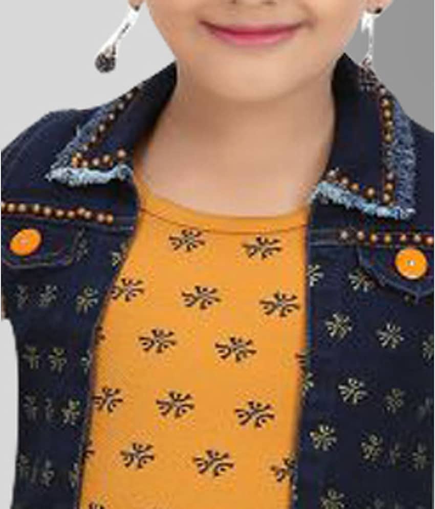 Arshia Fashions Pack of 1 Girls Denim Top With Jacket With Capris ( Yellow ) view 2