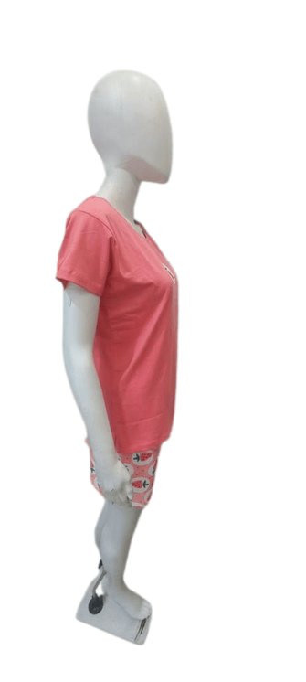 Women’s Cotton Printed Nightwear Set – Strawberry Design T-Shirt & Shorts Combo (Pink) view 2