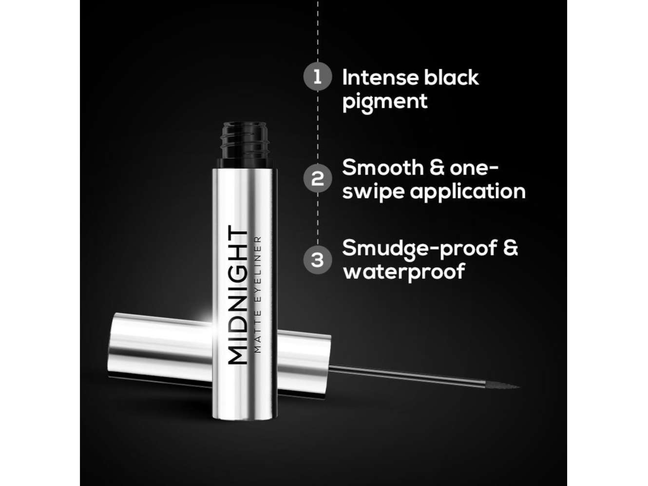 RENEE Midnight Matte Eyeliner, Darkest Black, Long Lasting, Smudge-Proof & Waterproof Formula, One-Swipe-Application with Intense Pigment, Enriched with Vitamin E, Camomile & Aloe Vera, 2.5ml view 2