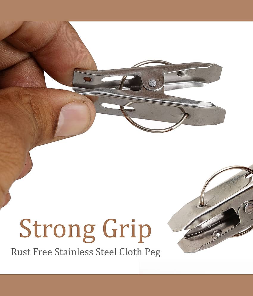 Fashion Bizz 24 Cloth Peg/ Drying Pins for Hanger/Rods/Ropes Stainless Steel Cloth Clips (Steel Pack of 24) view 2