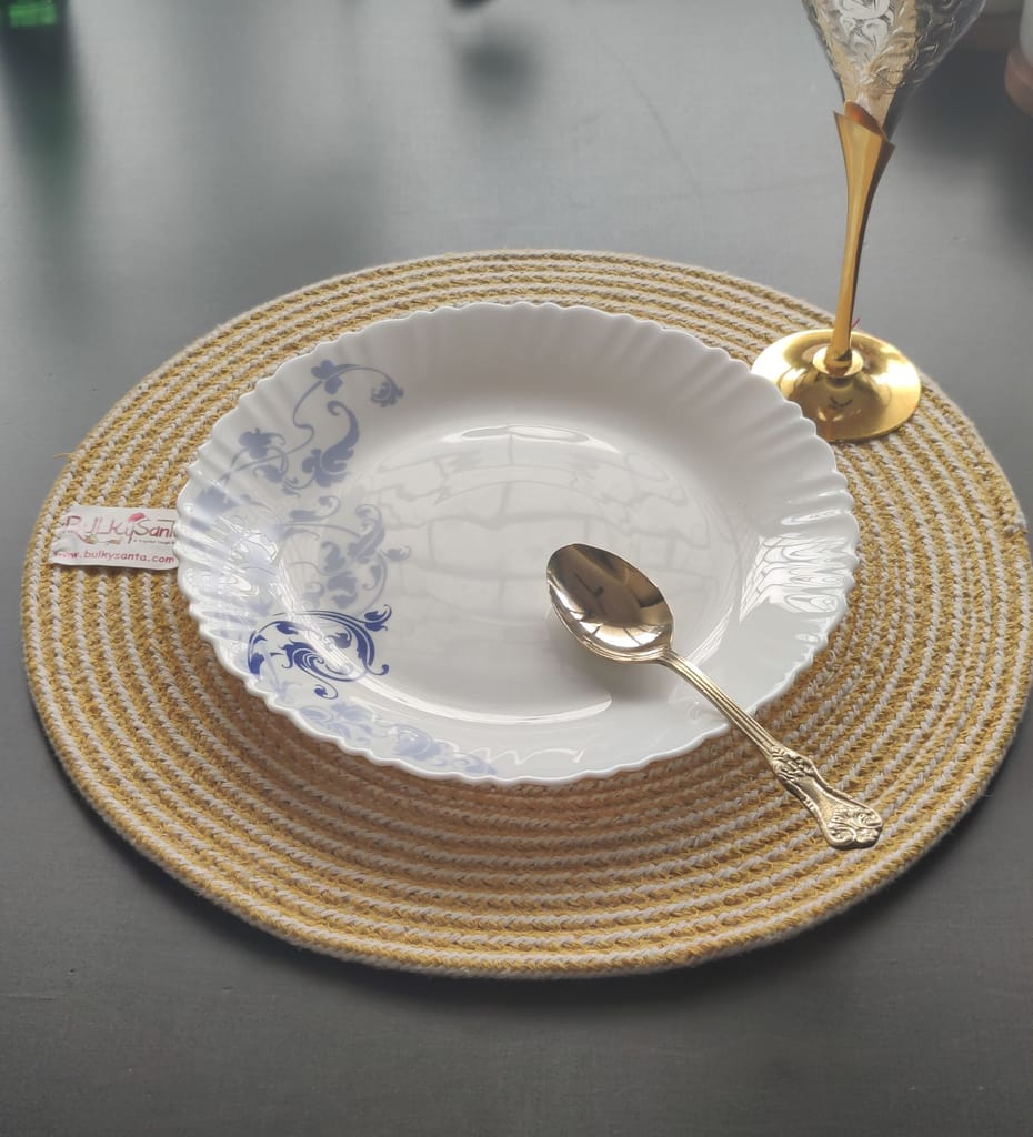 Round table mats cotton placemats (pack of 4) | Dining table mats 14", Heat Resistant, Reversible Use (Yellow) by Bulky Santa view 2