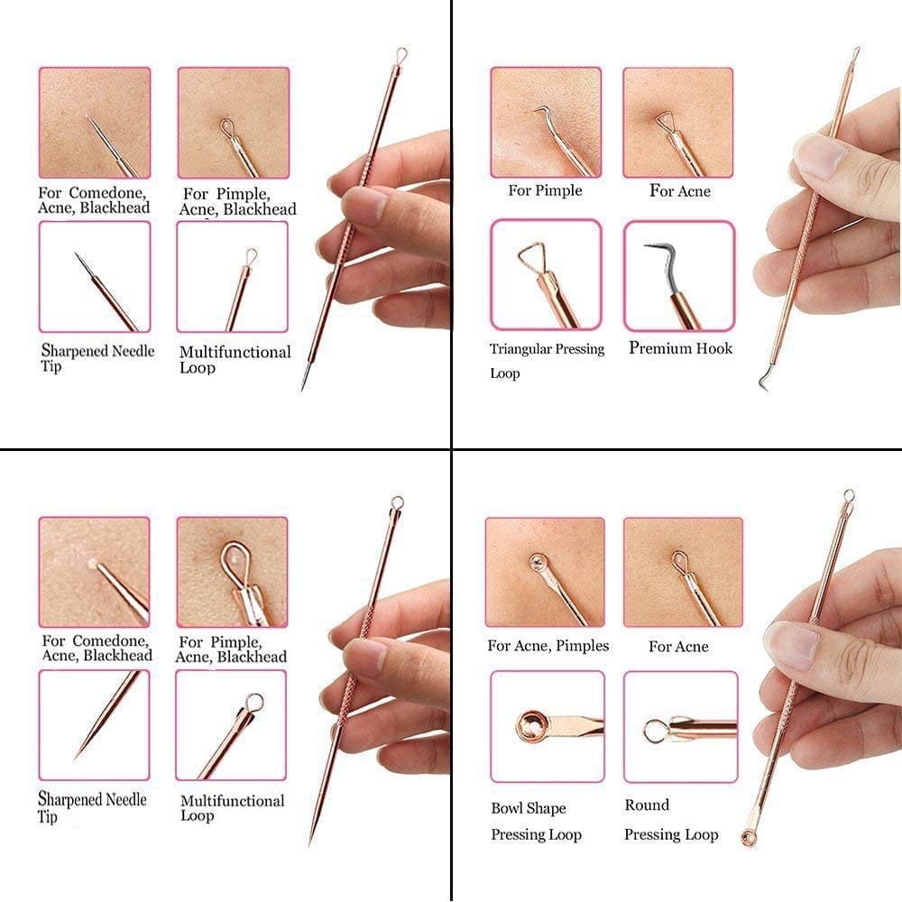Elecsera Blackhead Remover kit pimple and blemish extractor with anti slid handle, Stainless steel needles with a storage case (Pack of 4) view 2