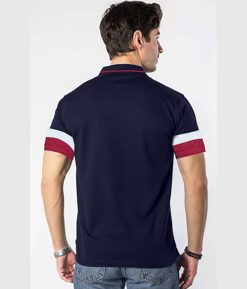 Leotude Men Cotton Blend Regular Fit Colorblock Polo T Shirt ( Navy ) view 2