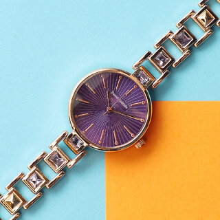 New arrival Bracelet Stylish Design Purple Diamond Belt Rose Gold Classic Watch Analog Watch For Girls view 2