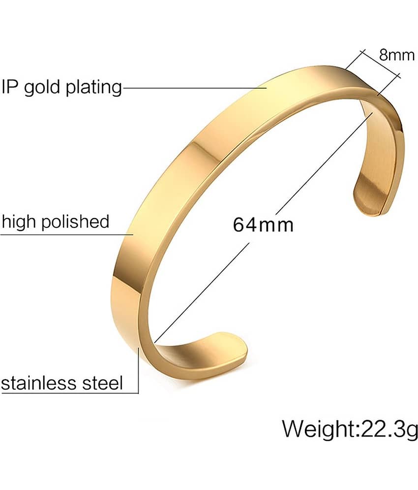 The Jewelbox Solid Cuff 18K Gold 316L Surgical Stainless Steel Cuff Kada Bangle Bracelet For Boys Men view 2