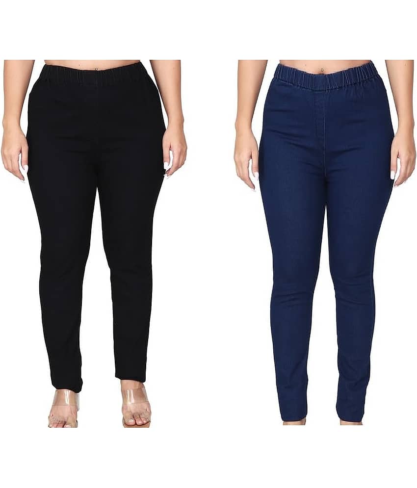 CIEARO VINTAGE - Denim Lycra Skinny Fit Black,Blue Women's Jeggings ( Pack of 2 )