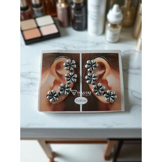 Vivastri Flower Oxidised Silver Alloy Earcuff,Cuff Earrings for Women & Girls [VIVA2786ERG] (Pack of- 1 Pair Earring)