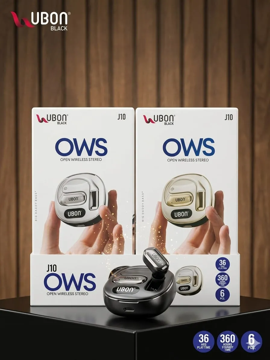 UBON J10 OWS Open Wireless Stereo Earbuds | Bluetooth 5.4 Open-Ear Earbuds with Active Noise Reduction (ANR), 40 Hours Playtime, HD Calling Mic, Type-C Fast Charging, Low Latency & Comfortable Fit for Sports, Work & Daily Use (Random Color) view 2