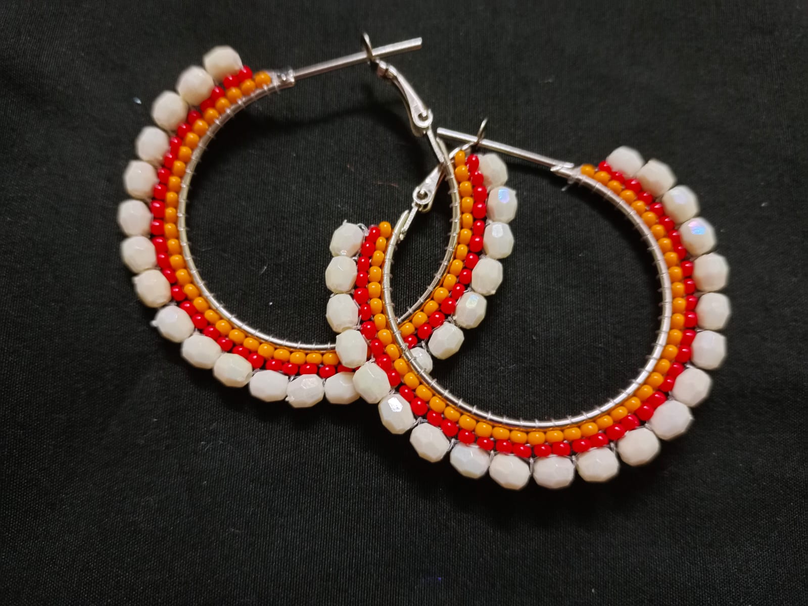 Vibrant Seed Bead Hoop Earrings - Customizable & Lightweight view 2