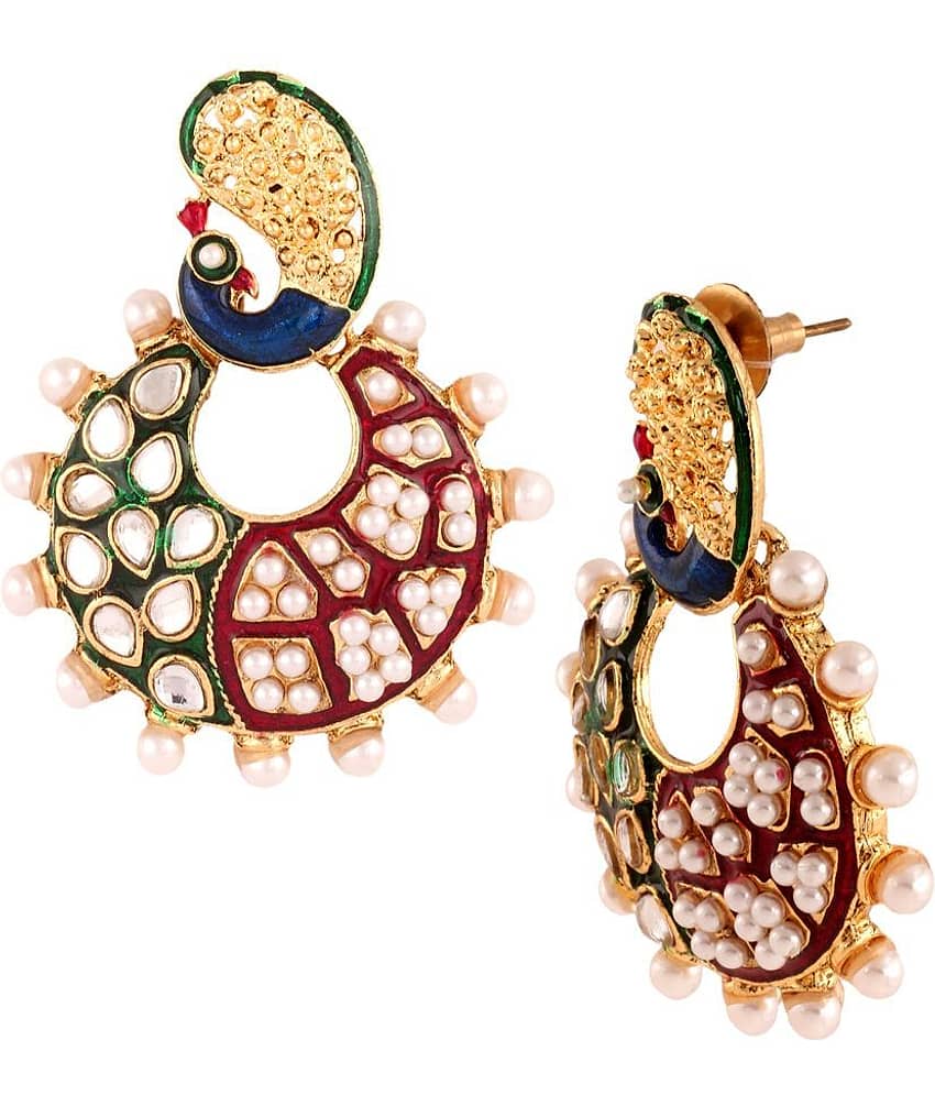 The Jewelbox Multi Pearl Brass Gold Plated Hanging| Dangle Earrings view 2