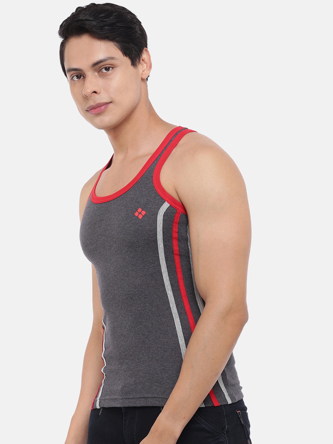 Men's Assorted Pack of 3 Solid Combed Cotton Racerback Styled Gym Vest view 2