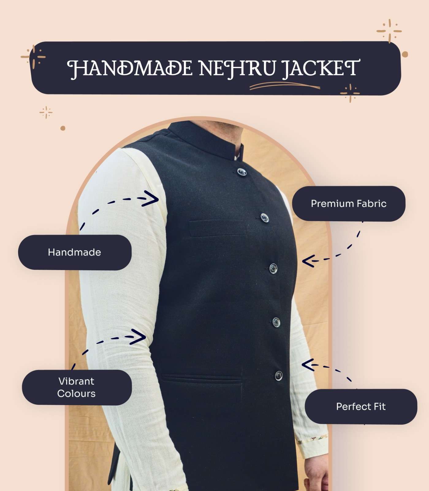 Handmade Nehru Jacket for Men to Match Your Style - Black view 2