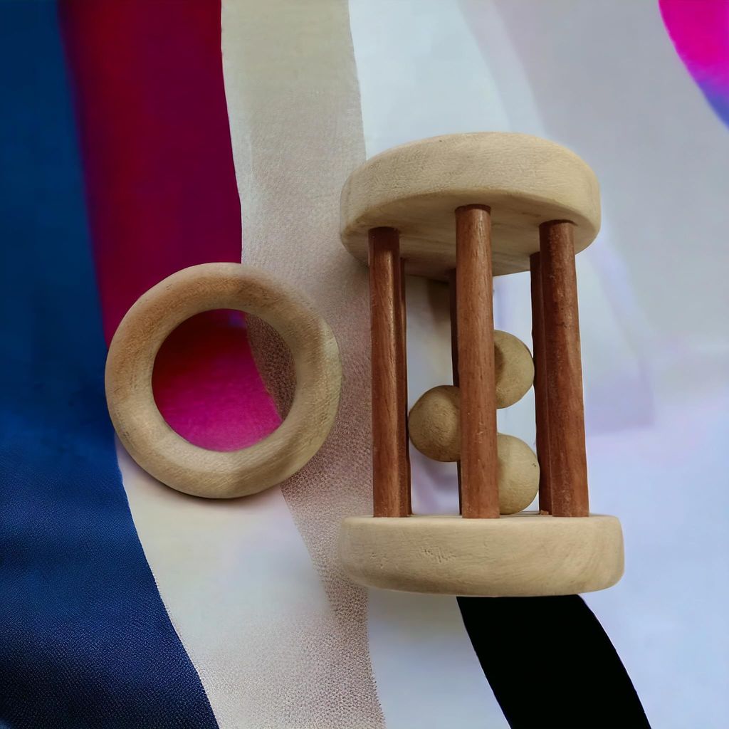 Neem Wooden Tumbler & Ring Teether for Babies of Age 0-3 Years view 2