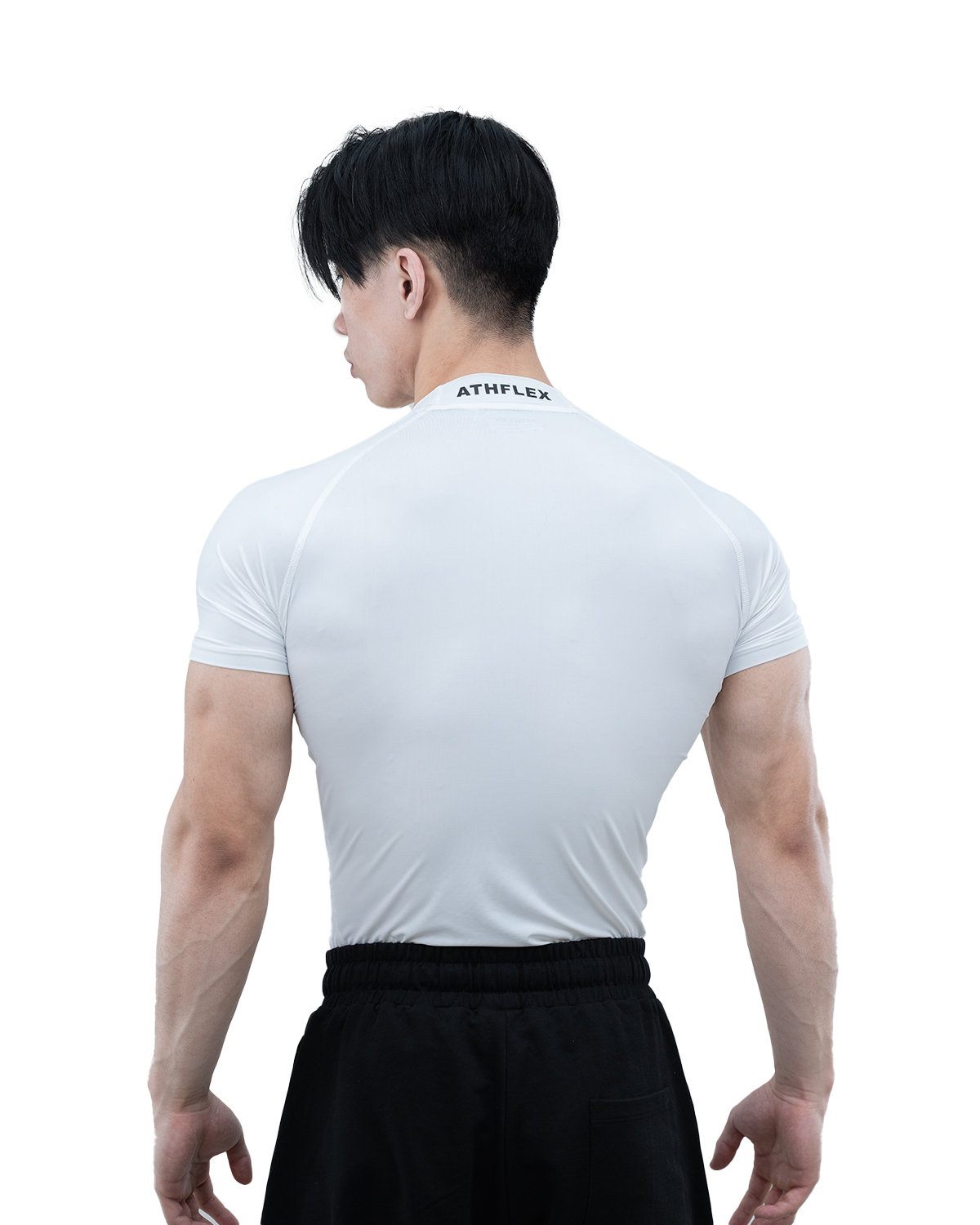 Athflex Men's High-Neck Compression T-Shirt - Nylon Spandex Blend, Moisture-Wicking, 4-Way Stretch, and Muscle Support Sportswear for Workout,Fitness & GYM - white/XXL view 2