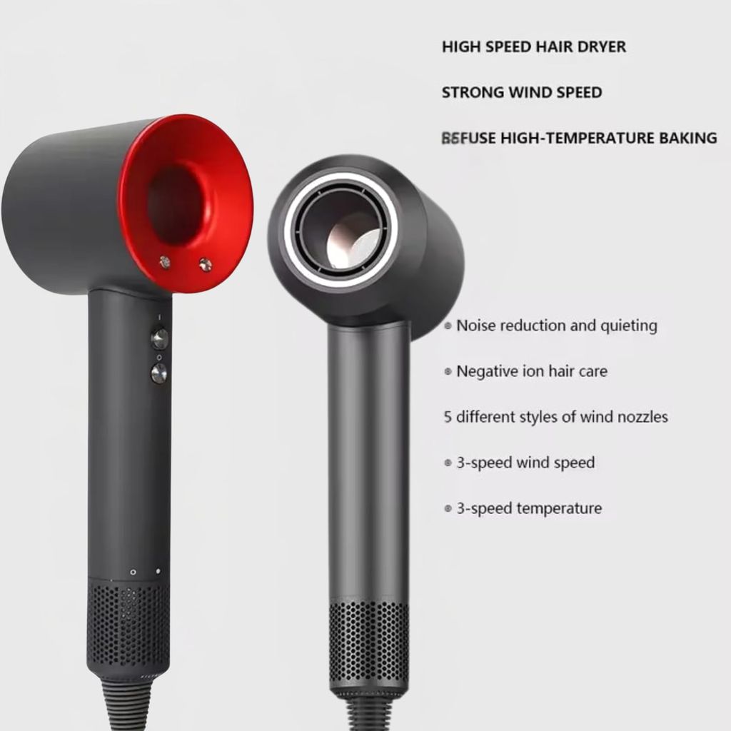 YuvaPulse Professional Ionic Hair Dryer - Ultra-Fast Drying, 200 Million Negative Ions, 110,000 RPM Brushless Motor, Lightweight & Quiet, Thermo-Control for Hair Care, 2 Versatile Attachments for Home & Travel ( Red ) view 2