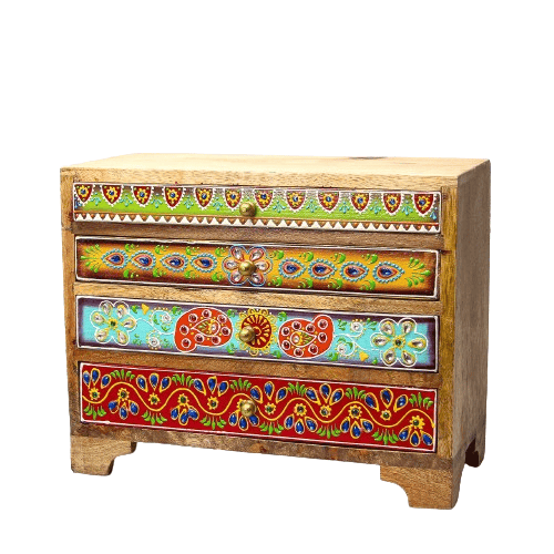Creative Handicrafts Hand-Painted Rajasthani Art Storage Box, Utility Chest Of 4 Drawers view 2