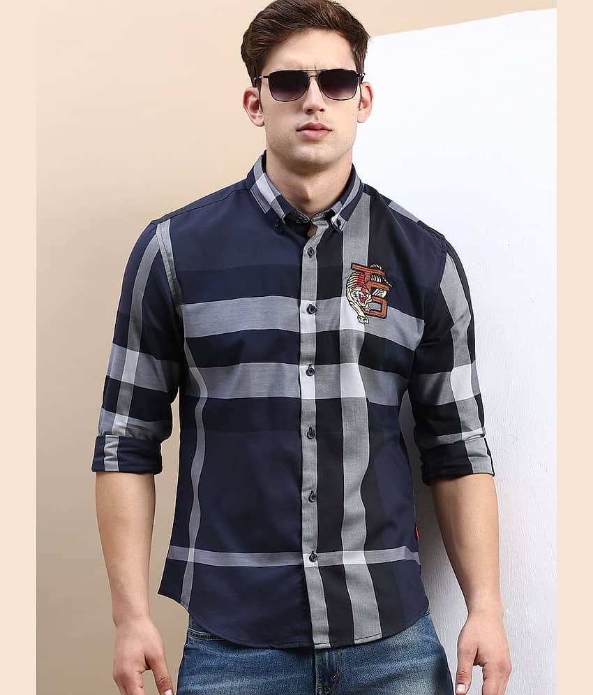 Showoff Cotton Blend Regular Fit Checks Full Sleeves Men's Casual Shirt - Navy Blue ( Pack of 1 ) view 2