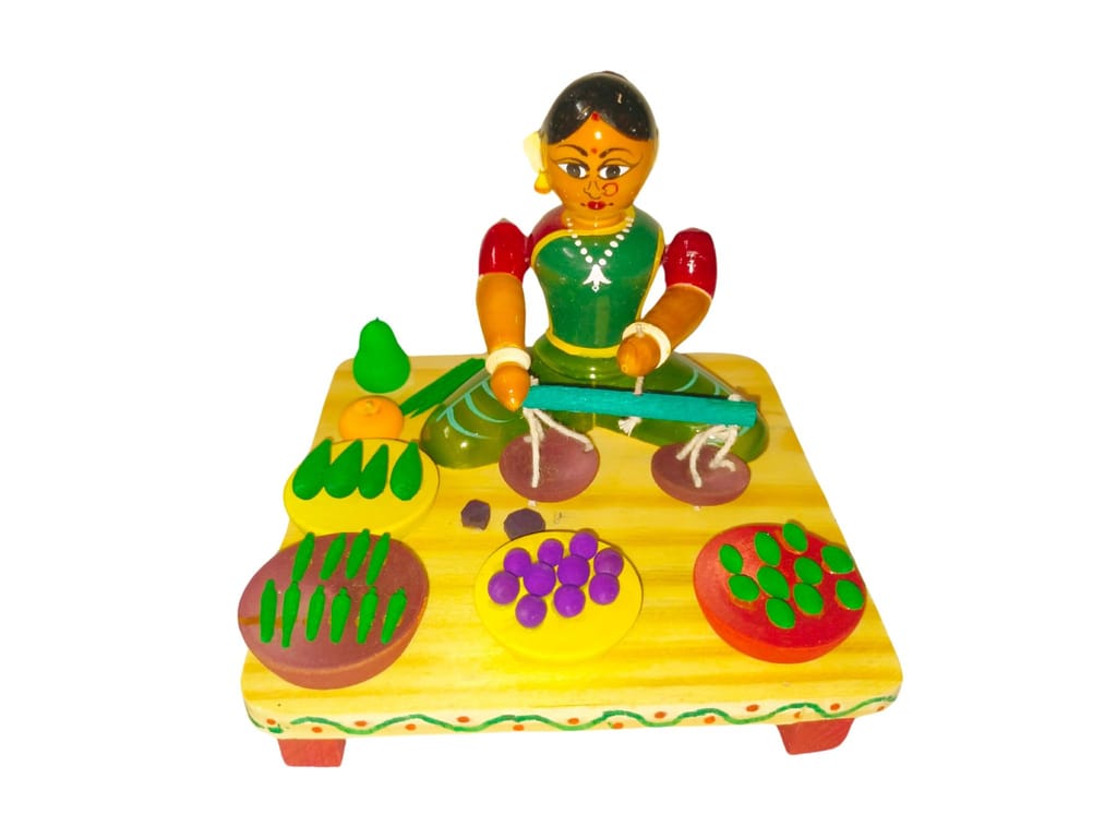 Etikoppaka Handicrafts Wooden Lady Selling Vegetables view 2